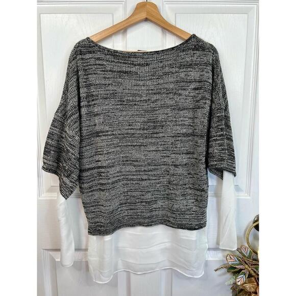 Chelsea & Theodore Sweater Grey Size L White Layered Top Semi Sheer Hem - Picture 9 of 14
